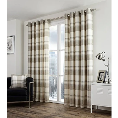 Imagen de Fusion Funda Balmoral de Cuadros, Natural, Curtains: 66&quot; Width x 54&quot; Drop (168 137cm)