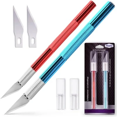 Imagen de Filzada® 2x bisturi en Rojo y Azul manualidades/cuter de precision manualidades para cortar papel, modelos, láminas ventanas, fondant, telas, etc.