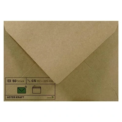 Imagen de Netuno 50x sobres grandes marrones de papel Kraft DIN C5 162x229mm 100g Aster solapa puntiaguda engomada sin ventana ECO reciclados para invitaciones boda Navidad bautizo tarjetas regalo vales