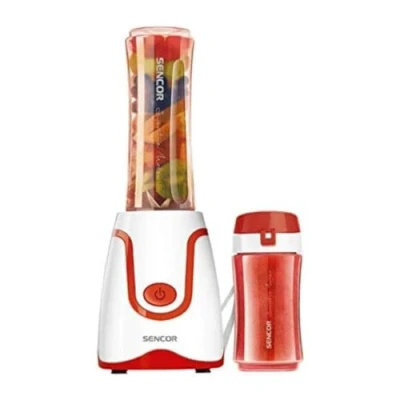 Imagen de Sencor Mini Licuadora Smoothie Ultra Potente 500W, 2 Botellas Tritan 0,6L &amp; 0,3L sin BPA, Cuchillas Titanio Larga Duración Anti Oxidación, para Smoothies, Sopas y Más Rojo