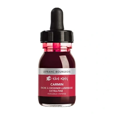 Imagen de Lefranc Bourgeois 301277 Nan King Tinta para dibujo o escritura a mano, resistente al agua, botella de 30 ml con pipeta, color carmín