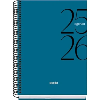 Imagen de Dohe Agenda Escolar 2025 2026 Semana Vista, Tamaño A5 (15x21 cm), Español e Inglés, Septiembre a Junio, Cierre de Espiral, Tapa Dura SYSTEM Azul