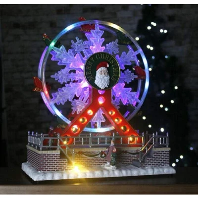Imagen de HomeZone Noria musical animada de Navidad con luces LED que cambian color y sonidos, funciona pilas.
