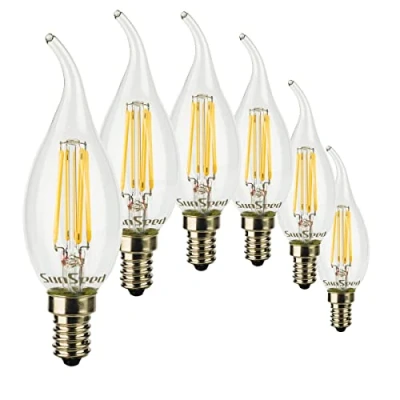 Imagen de SUNSEED 6x Bombilla Vela Llama Filamento LED E14 6W = 60W Blanco Neutro 4000K