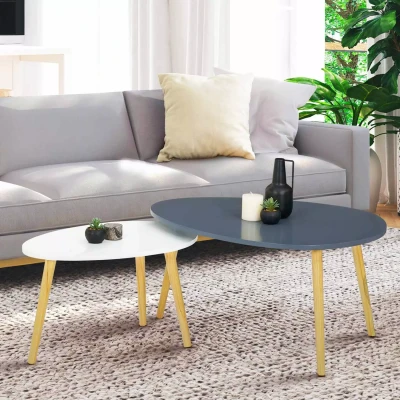 Imagen de IDMarket Juego de 2 mesas bajas nido Gaia lacadas blanco gris escandinavo