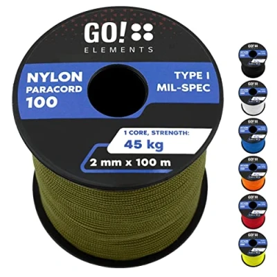 Imagen de GO!elements 100m Cuerda Paracord 2mm de Nylon A Prueba desgarros Supervivencia 100 Tipo I y con Capacidad Carga hasta 45kg, Coleur: Aceituna