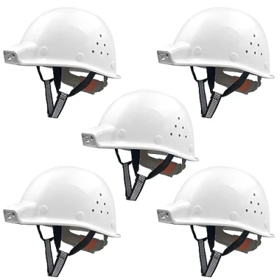 Imagen de Mustbau 5 Pack Casco Obra con Iluminación, Seguridad Construcción Recargable por USB, 2 Niveles de Diadema Ajustable 53 a 62cm Amarillo