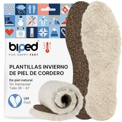 Imagen de biped plantillas prémium con lana rizada de cordero transpirables auténtica clara cara inferior corcho natural extragruesas y muy cálidas z2791(44 45)