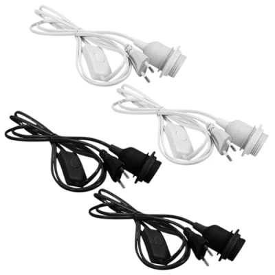 Imagen de Portalámparas E27 con Cable,4 Piezas Casquillo E27,Casquillo para Bombilla Enchufe y Cable 1.8M,Adaptador de lámpara,PortaláMpara Interruptor,para lámpara Mesa Botella Vino DIY