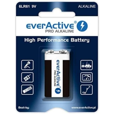 Imagen de everActive Pilas alcalinas de 9 V, Bloque 6LR61 6F22, máxima Potencia, 5 años Vida útil, 1 blíster