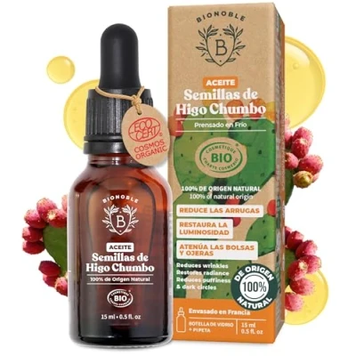 Imagen de Bionoble Aceite de Higo Chumbo Orgánico 15ml 100% Puro, Natural y Prensado en Frío Rostro, Cuerpo, Cabello, Barba, Uñas Vegano Cruelty Free Botella Vidrio + Pipeta