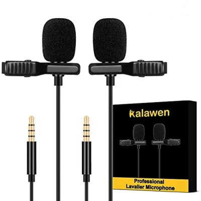 Imagen de Kalawen Micrófono Lavalier 2 Omnidireccional Condensador Lapel Mic para Smartphone Android de 3,5 mm, iPhone, PC y cámara con Dos micrófonos m Cable extensión entrevista, Podcast
