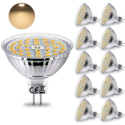 Imagen de HiBay Bombilla LED GU5.3 MR16,10x 12v Luz Calida 3000K,4W(Equivalente 35W Halogena) 400LM,Foco AC/DC,No Regulables