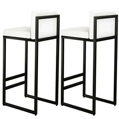 Imagen de 2X Taburetes Altos Cocina con Respaldo Bajo, Asiento Cuadrado Tapizado en Terciopelo, Bar Estructura de Metal,Capacidad hasta 120 Kg,H65/75cm Oro