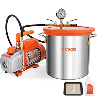 Imagen de VEVOR kit de cámara vacío 3 galones y bomba 100 L/min desgasificación al con tapa vidrio templado, una etapa botella aceite 250 ml
