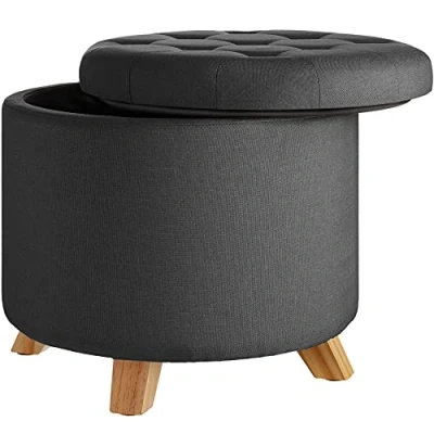 Imagen de TecTake Taburete Acolchado de Almacenamiento Aterciopelado, Asiento con Espacio almacenaje (Gris Oscuro)