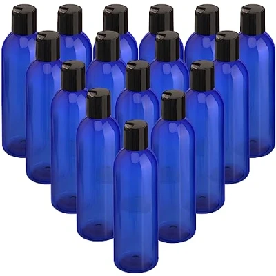 Imagen de Belle Vous Pack de 16 Botellas Plastico Azul 240 ml Botes Tapa Disco Viaje Vacíos Rellenables para Cosméticos, Loción, Champú, Jabón Líquido, Crema y Más
