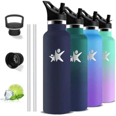 Imagen de Botella Agua Acero Inoxidable, Termica 1 litro, sin BPA, Cantimplora con Pajita, A Prueba de Fugas, Garrafa Termica, Doble Aislamiento, Inoxidable para la Yoga, Senderismo