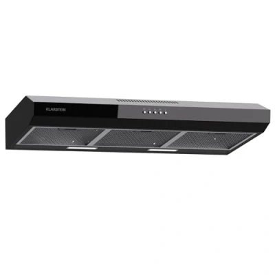 Imagen de campana extractora Klarstein de 90 cm, con filtro aluminio apto para lavavajillas, extracción aire silenciosa, caudal 200 m3/h, iluminación LED y control táctil