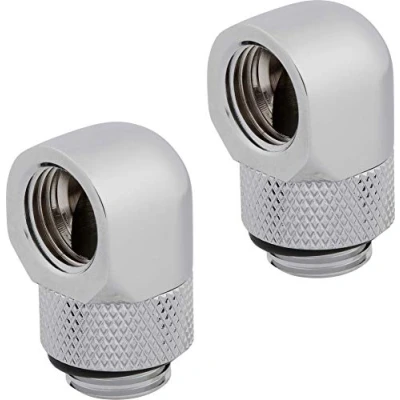 Imagen de Corsair Hydro X Series, Adaptador 90 Rotary Paquete de dos Unidades (Las Roscas BSPP G1/4&quot;, Latón Sólido, Mecanismo Rotación Firmemente Sellado, Optimizado para Grandes Caudales) Cromo