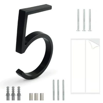 Imagen de HASWARE Número De Casa Flotante: 5 Pulgadas (12cm) Números Puertas Modernos SeñAlizacióN Para La Oficina Correos Calle (5, Negro)