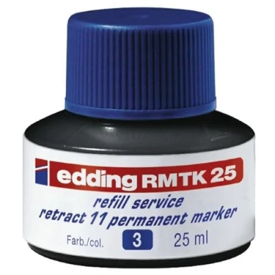 Imagen de Tinta de recambio edding RMTK 25 azul ml con sistema capilar, ideal para rellenar forma limpia y sin complicaciones el marcador permanente retract 11