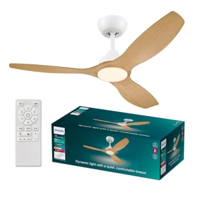Imagen de Ventilador de techo Philips Olas 32 W + 24 W, LED, 3 Velocidades, Blanco/Madera