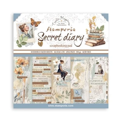 Imagen de Stamperia Scrapbook Paper Pad for Scrapbooks, Albums, Card Making, Bullet Journalling and More, Acid Free, Double Sided, Perfect Hobbies, Crafts, Gifting (Secret Diary) (30,5 x 30,5 cm)