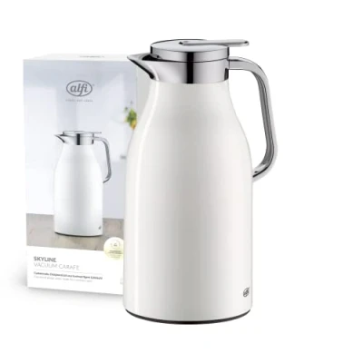 Imagen de alfi SKYLINE 1,5 l, jarra isotérmica de acero inoxidable con inserción higiénica vidrio duro, tapón rosca cómodo pulsador, mango ergonómico a una mano, ideal como café o té, sin BPA