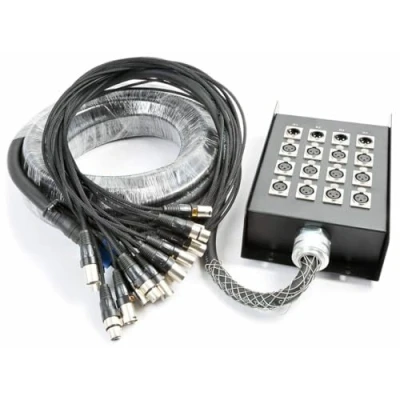 Imagen de Power Dynamics cable de audio manguera para escenario con 12 entradas XLR Hembra 4 Salidas macho, flexible, cajetín metálico conectores metálicos calidad, longitud 15 Metros