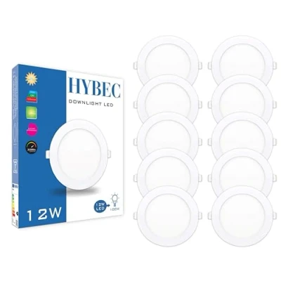 Imagen de CLAR Hybec Downlight LED techo empotrable, Foco Interior techo, Driver incluido, Luz Fría 6000ºK 12W (Pack 10)
