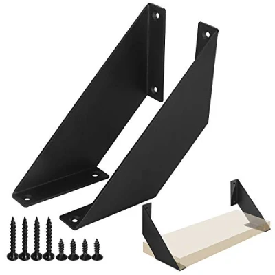 Imagen de Escuadras Metalicas Rústico, Soporte Estanteria de Alta Resistencia, Angulos para Estanterias Bricolaje 15cm 2 Piezas Estantes Negro