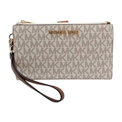 Imagen de Michael Kors Jet Set Travel Double Zip Wristlet Signature PVC (Vanilla PVC/Dark Acorn)