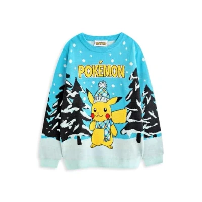 Imagen de Pokémon Jersey navideño Azul de Punto para niños Suéter Festivo Pikachu: Divertido y cálido Regalo jóvenes Entrenadores Ropa navideña