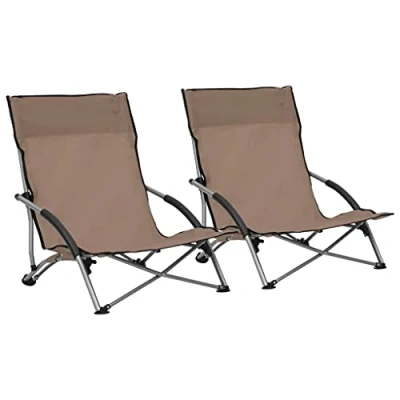 Imagen de vidaXL 2X Sillas de Playa Plegables Asiento Camping Piscina Jardín Patio Parque Verano Cazar Acampar Pescar Viajar Duradera Robusta Tela Gris Taupé