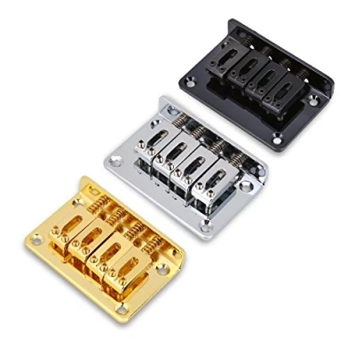 Imagen de puente de guitarra, silla montar eléctrico fijo 4 cuerdas, piezas repuesto duraderas para guitarras eléctricas Cigarbox Ukulele bajo(Negro)