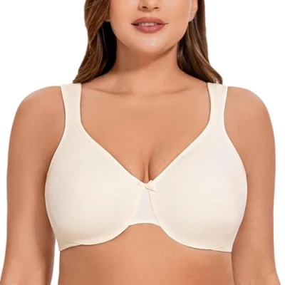 Imagen de MELENECA Sujetador minimizador sin Costuras, con Aros, Cobertura Completa, Talla Grande, para Mujer Marfil 100B