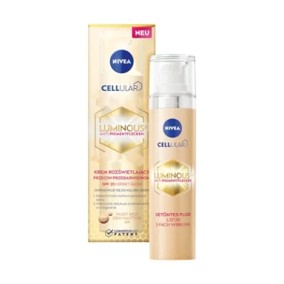 Imagen de NIVEA Cellular Luminous 630 Fluido tintado con FPS 20 (40 ml), cuidado facial contra manchas pigmentarias y de la edad, líquido hidratante ácido hialurónico