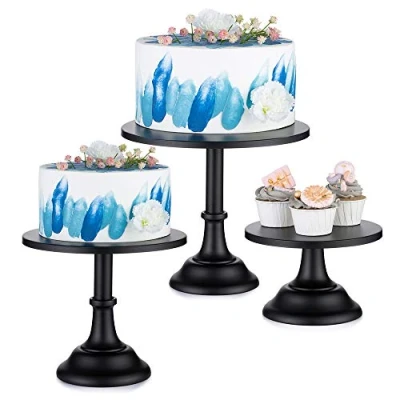 Imagen de 3 Piezas de Cake Stand Redondo Cupcake Soporte Metal Soportes Exhibición Postres con Diseño Simple, Negro
