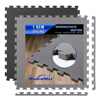 Imagen de BodenMax Suelo para Deporte Puzzle Gym esteras de Gimnasio colchoneta Correr Negro 58 x 1 cm 12 Piezas