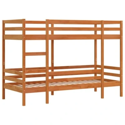 Imagen de vidaXL litera de Madera Maciza Pino marrón Cera 90x200 cm, Cama Alta, Estructura litera, Madera, para niños, Doble