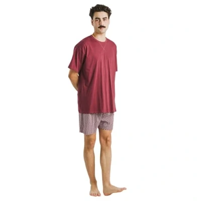 Imagen de TRAMAS+ Pijama Hombre Verano, Conjunto de Camiseta Manga Corta y Pantalon Corto, Cómodo Fresco L, Sassy Burdeos