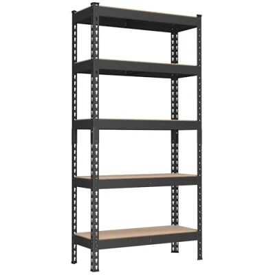 Imagen de SONGMICS Estantería de 5 Niveles, Almacenamiento, Montaje sin Tornillos, Estantes Ajustables, 30 x 75 150 cm, Carga 875 kg, para Garaje, Cobertizo, Bodega, Negro GLR300B01