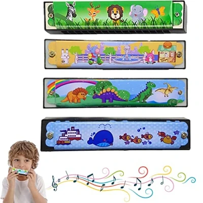 Imagen de Infantil Harmonica, 4 Piezas Armonica Infantil, 16 Armónica Cromática Musical Armónica, Harmonica Principiantes, Dibujos Animados de para Principiantes Estudiantes Niños