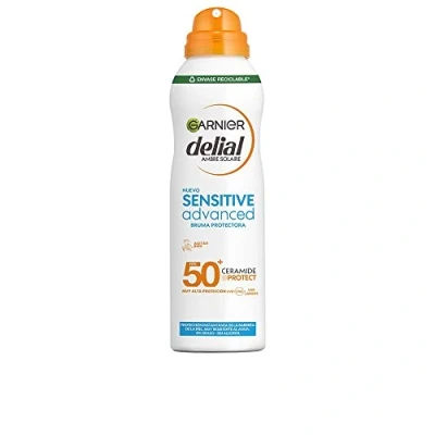 Imagen de Garnier Delial Sensitive Advanced Bruma Protectora Solar Muy Alta Protección FPS 50+. Para pieles claras, sensibles e intolerantes al sol. Resistente agua. 0% graso, pegajoso. 150 ml