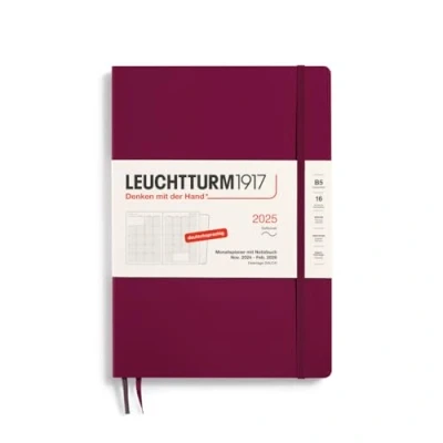 Imagen de LEUCHTTURM1917 370603 Planificador mensual y cuaderno de notas Composition (B5) 2025, 16 meses, tapa blanda, Port Red, alemán