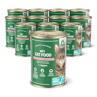 Imagen de by Amazon Comida húmeda para Gatos Lata trozos de salmón ASC en Salsa, Paquete 12