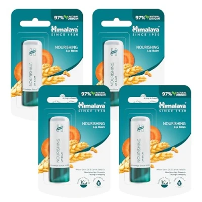 Imagen de Himalaya Lip Balm with Wheatgerm Oil &amp; Carrot Seed Repairs Dry Chapped Lips, Enhances Color, Contains Essential Nourishment of Vitamin E Gives Long Lasting Moisturization 4.5g (Pack 4)