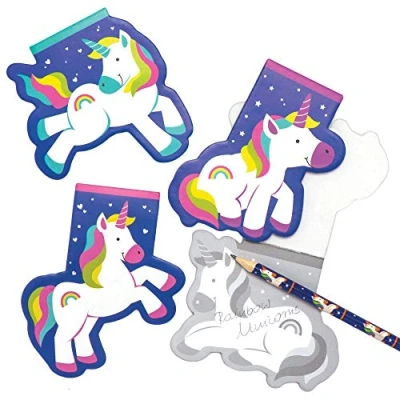 Imagen de Baker Ross Blocs de Notas Unicornio Arcoíris AT968 (paquete 12) para bolsos fiesta y pequeños juguetes niños, surtidos