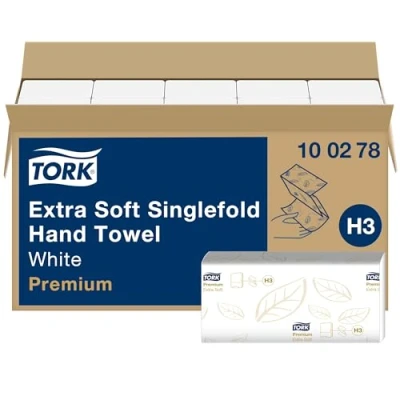 Imagen de Tork 100278 Toallas de mano papel extra suaves Advanced / premium plegadas en V, compatibles con el sistema H3, blanco radiante